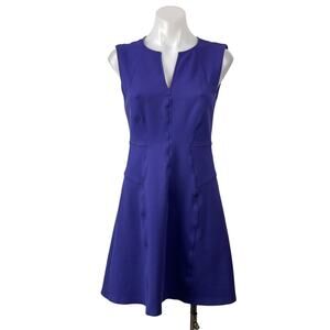Rebecca Taylor 100% Silk Women's Blue Sleeveless Split V-neck Aline Mini Dress 2